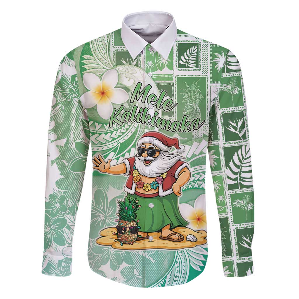 Hawaii Mele Kalikimaka Family Matching Puletasi and Hawaiian Shirt Hula Santa Retro Style Green - Polynesian Pride