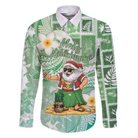 Hawaii Mele Kalikimaka Family Matching Puletasi and Hawaiian Shirt Hula Santa Retro Style Green - Polynesian Pride