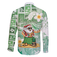 Hawaii Mele Kalikimaka Family Matching Puletasi and Hawaiian Shirt Hula Santa Retro Style Green - Polynesian Pride
