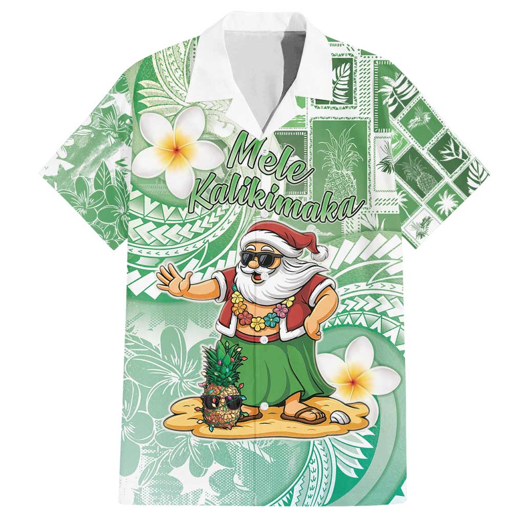 Hawaii Mele Kalikimaka Family Matching Tank Maxi Dress and Hawaiian Shirt Hula Santa Retro Style Green - Polynesian Pride