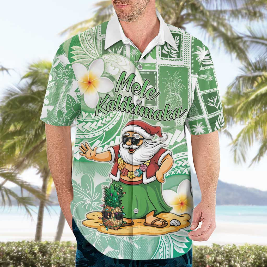 Hawaii Mele Kalikimaka Hawaiian Shirt Hula Santa Retro Style Green LT05 - Polynesian Pride