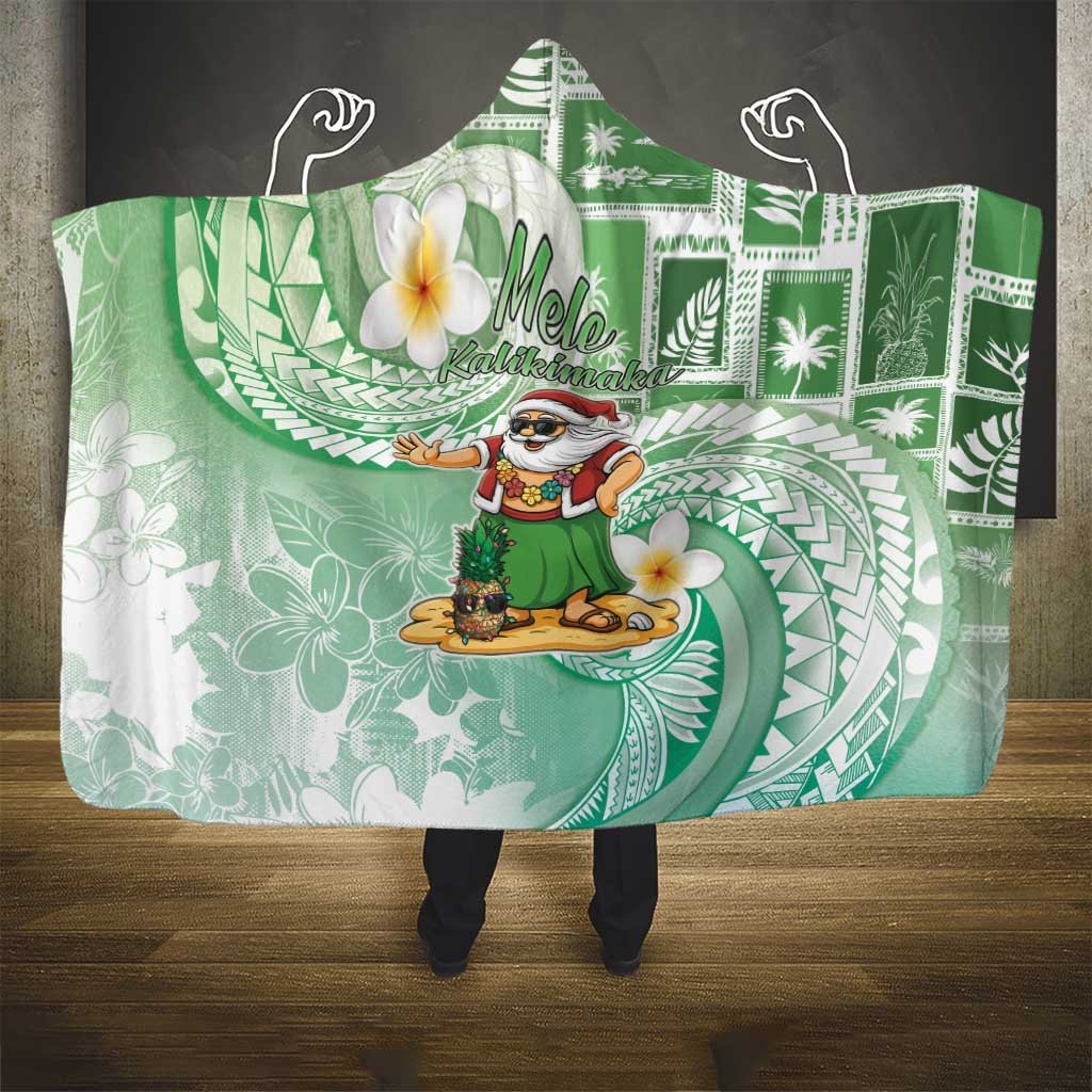 Hawaii Mele Kalikimaka Hooded Blanket Hula Santa Retro Style Green - Polynesian Pride