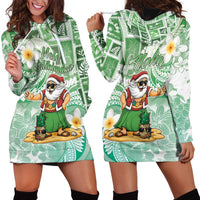 Hawaii Mele Kalikimaka Hoodie Dress Hula Santa Retro Style Green - Polynesian Pride