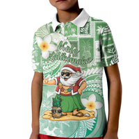 Hawaii Mele Kalikimaka Kid Polo Shirt Hula Santa Retro Style Green - Polynesian Pride