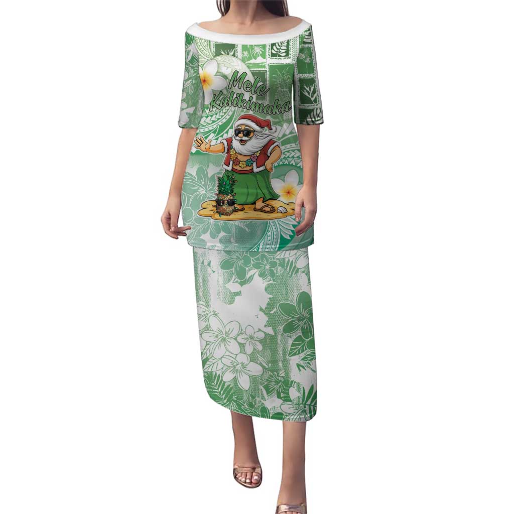 Hawaii Mele Kalikimaka Puletasi Hula Santa Retro Style Green - Polynesian Pride