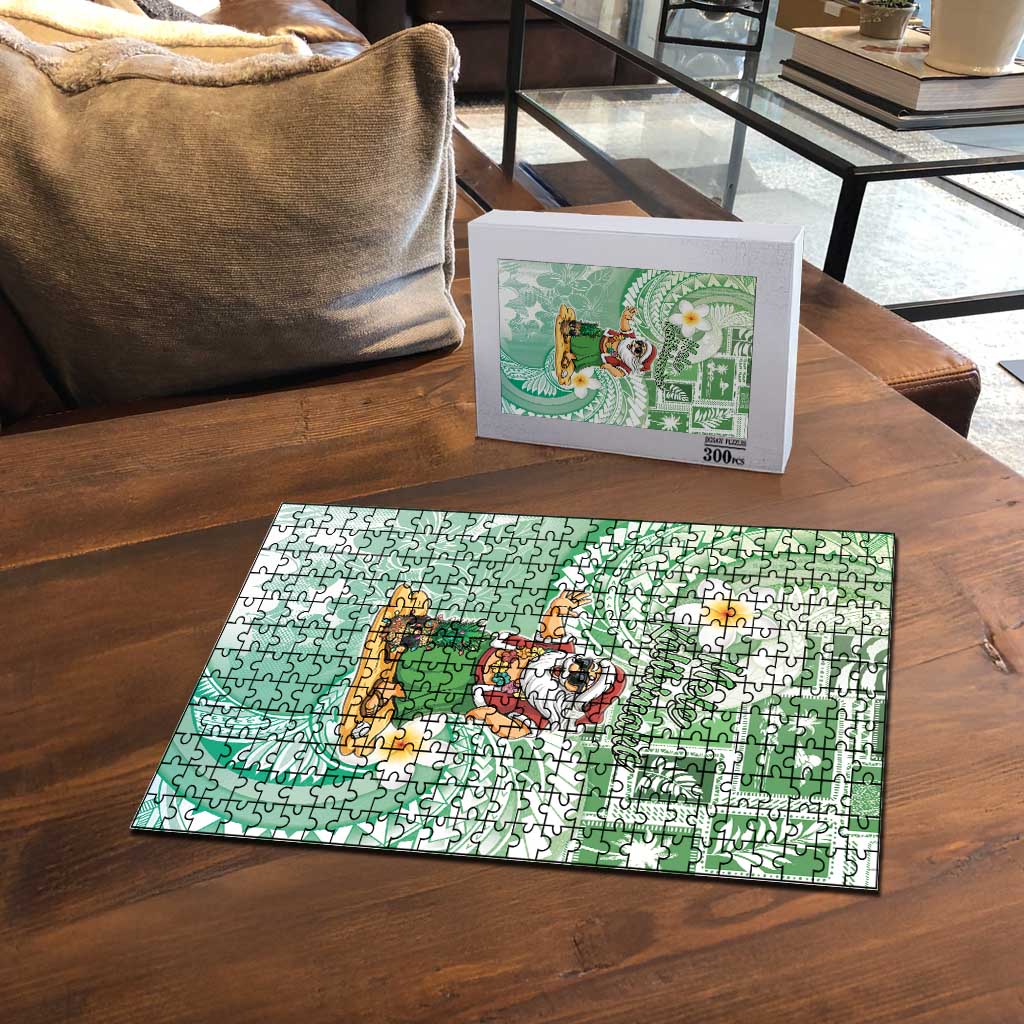 Hawaii Mele Kalikimaka Puzzle Hula Santa Retro Style Green - Polynesian Pride