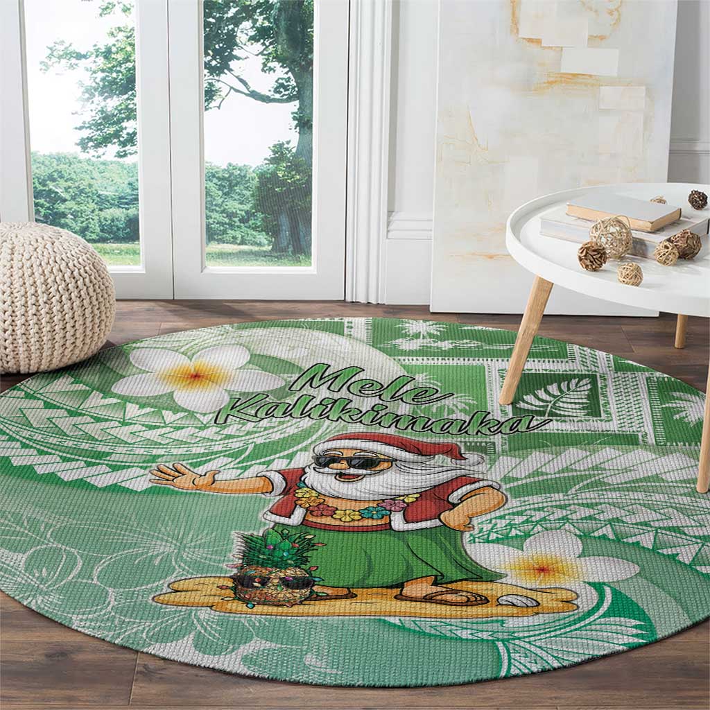 Hawaii Mele Kalikimaka Round Carpet Hula Santa Retro Style Green - Polynesian Pride