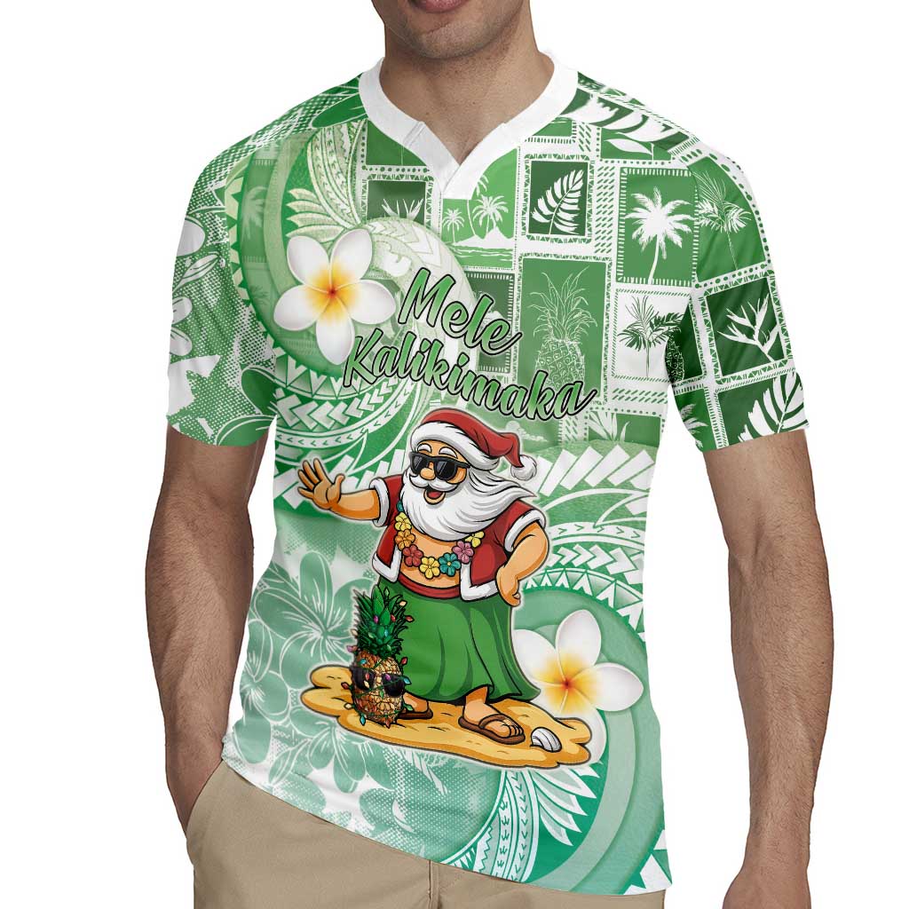 Hawaii Mele Kalikimaka Rugby Jersey Hula Santa Retro Style Green - Polynesian Pride