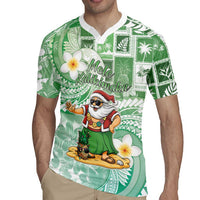 Hawaii Mele Kalikimaka Rugby Jersey Hula Santa Retro Style Green - Polynesian Pride