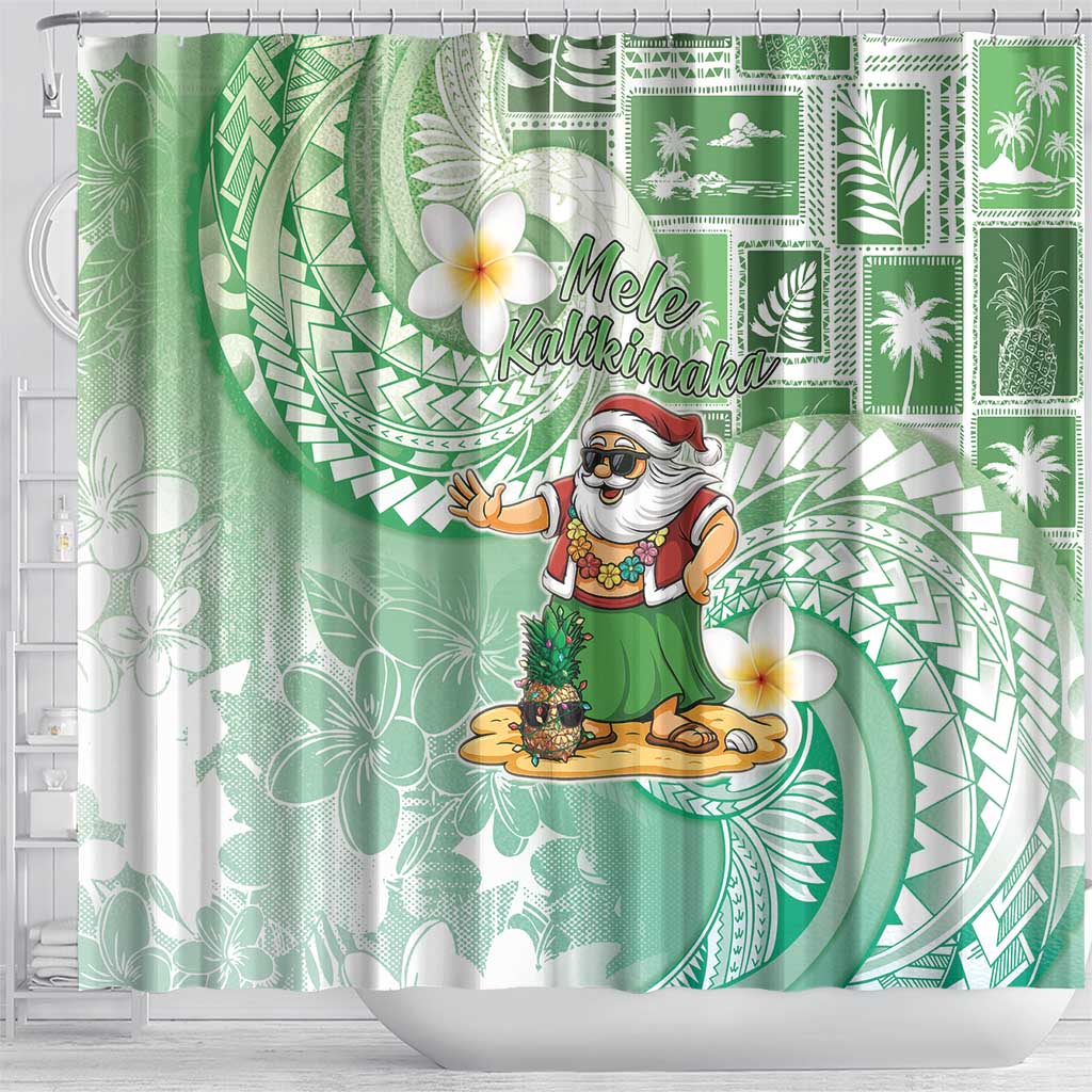 Hawaii Mele Kalikimaka Shower Curtain Hula Santa Retro Style Green - Polynesian Pride