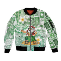Hawaii Mele Kalikimaka Sleeve Zip Bomber Jacket Hula Santa Retro Style Green - Polynesian Pride