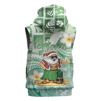 Hawaii Mele Kalikimaka Sleeveless Zip Hoodie Hula Santa Retro Style Green - Polynesian Pride