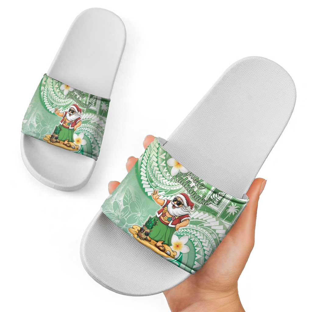 Hawaii Mele Kalikimaka Slide Sandals Hula Santa Retro Style Green - Polynesian Pride