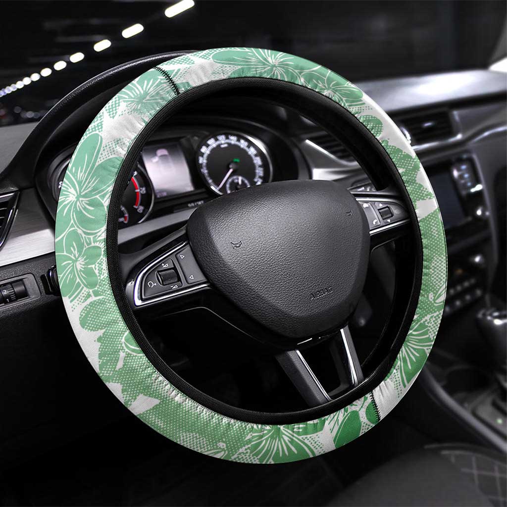 Hawaii Mele Kalikimaka Steering Wheel Cover Hula Santa Retro Style Green - Polynesian Pride