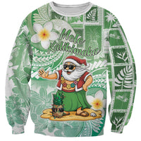 Hawaii Mele Kalikimaka Sweatshirt Hula Santa Retro Style Green - Polynesian Pride