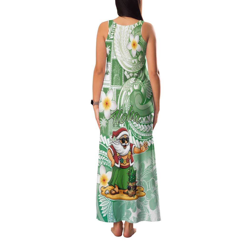 Hawaii Mele Kalikimaka Tank Maxi Dress Hula Santa Retro Style Green - Polynesian Pride