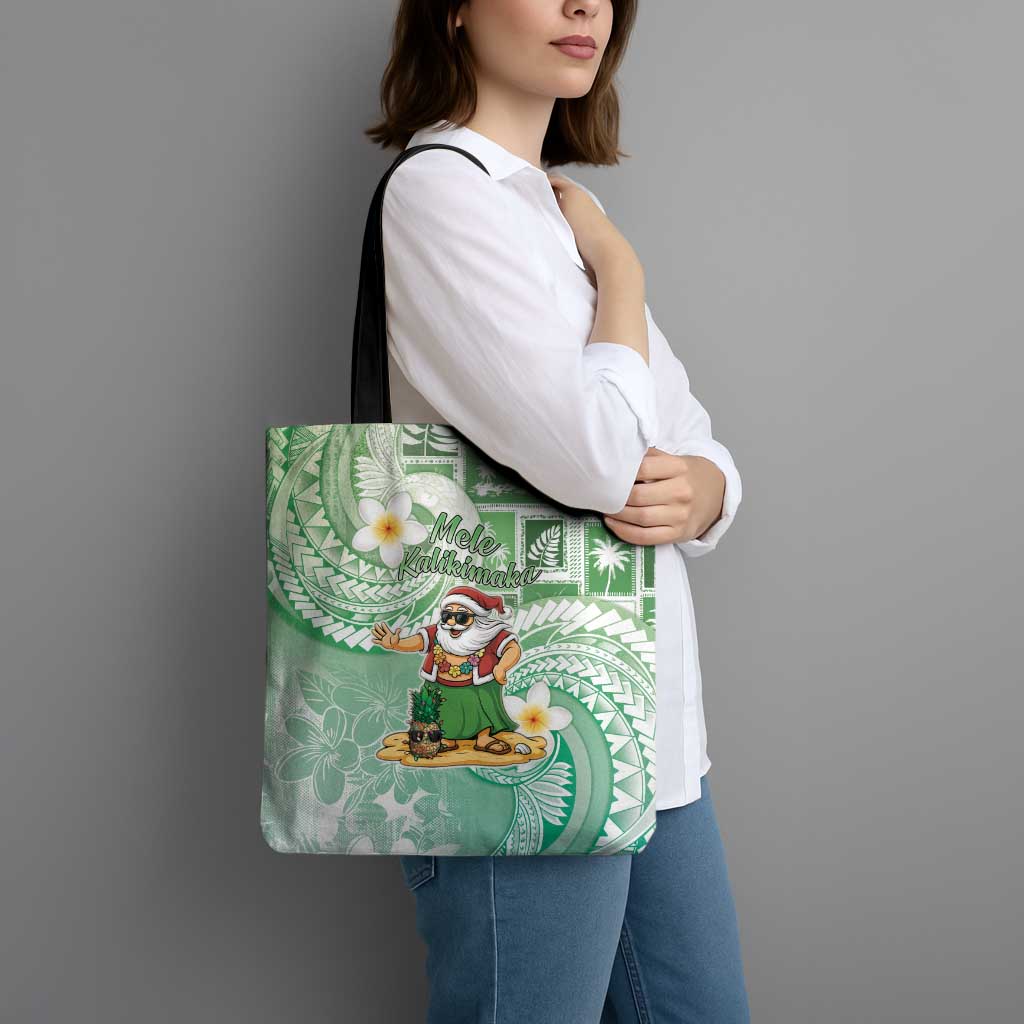Hawaii Mele Kalikimaka Tote Bag Hula Santa Retro Style Green - Polynesian Pride