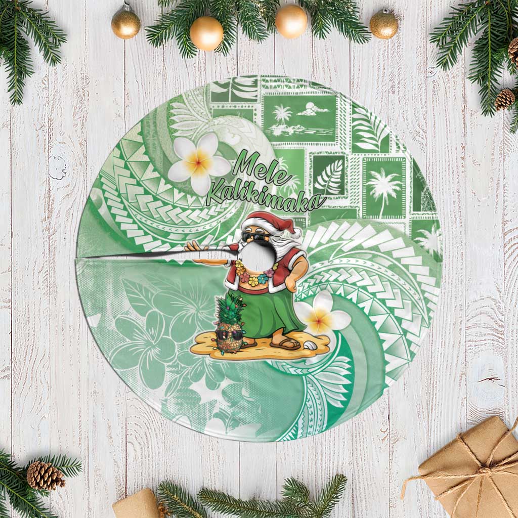 Hawaii Mele Kalikimaka Tree Skirt Hula Santa Retro Style Green - Polynesian Pride