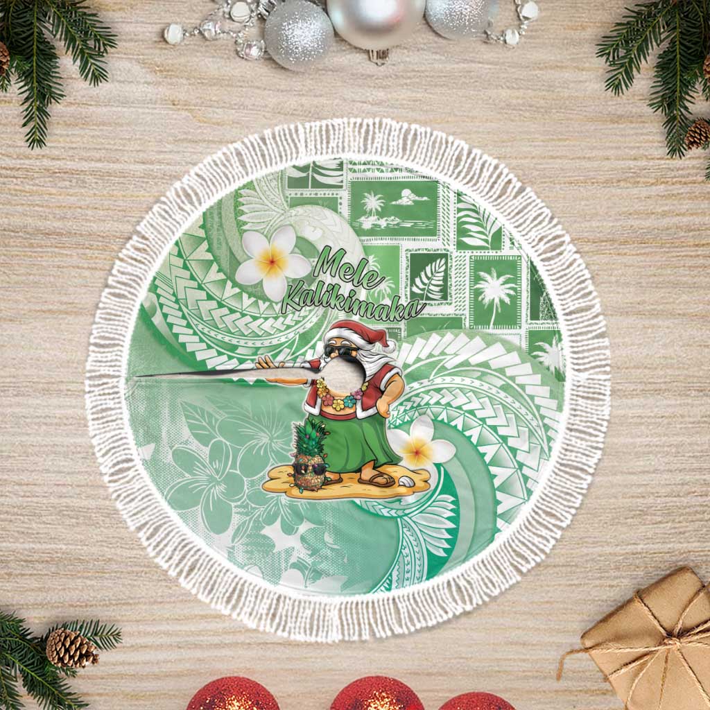 Hawaii Mele Kalikimaka Tree Skirt Hula Santa Retro Style Green - Polynesian Pride
