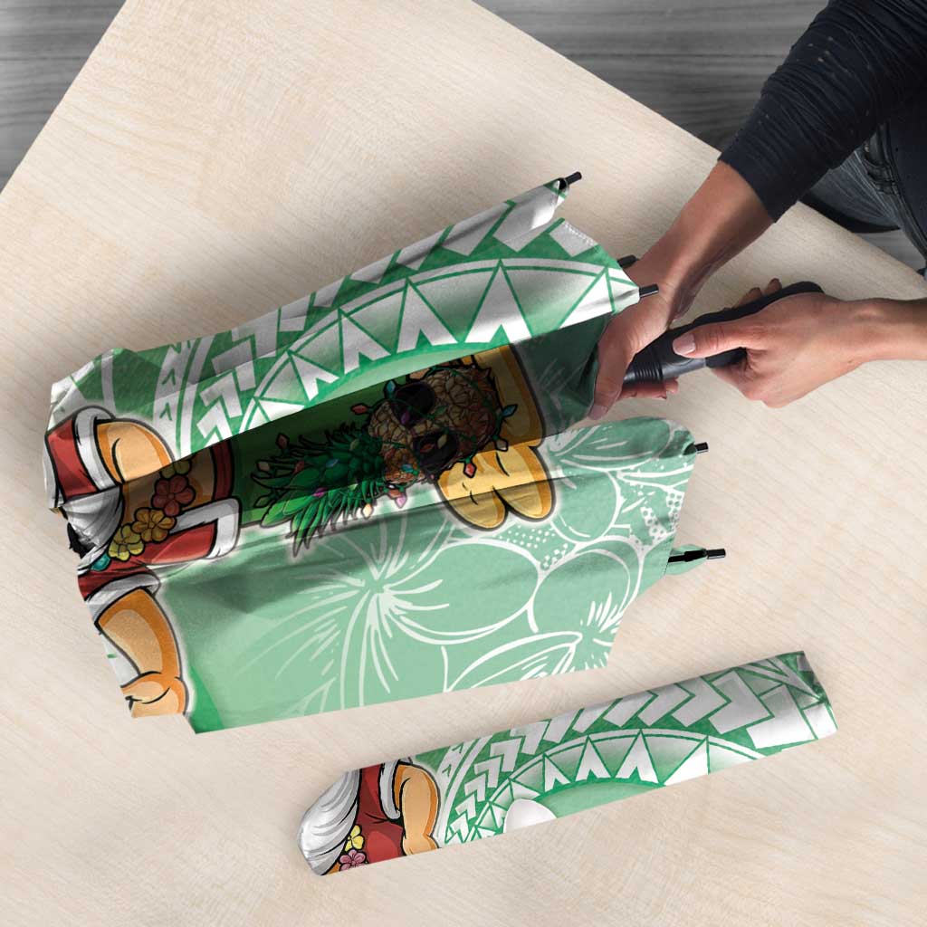 Hawaii Mele Kalikimaka Umbrella Hula Santa Retro Style Green - Polynesian Pride