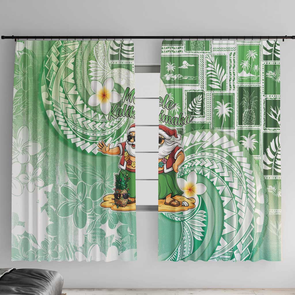 Hawaii Mele Kalikimaka Window Curtain Hula Santa Retro Style Green - Polynesian Pride