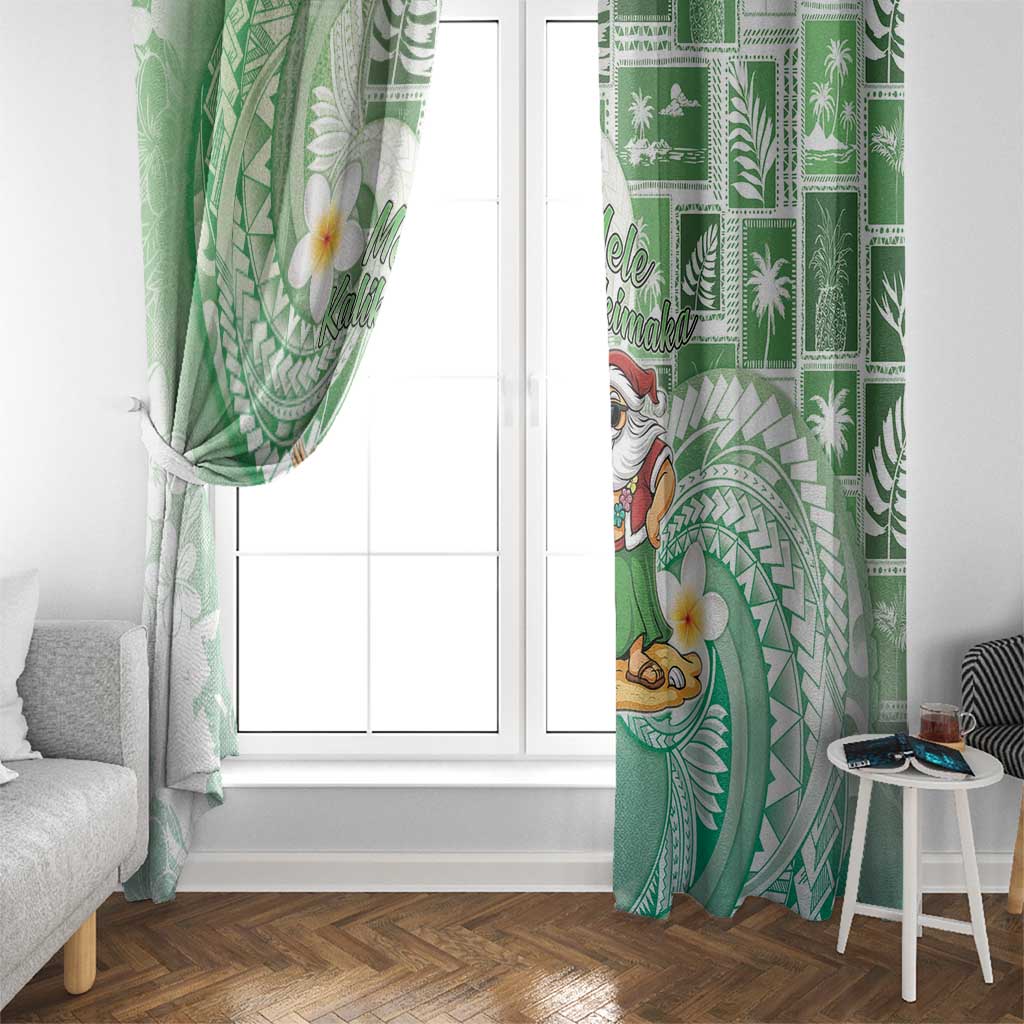 Hawaii Mele Kalikimaka Window Curtain Hula Santa Retro Style Green - Polynesian Pride