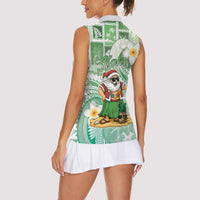 Hawaii Mele Kalikimaka Women Sleeveless Polo Shirt Hula Santa Retro Style Green - Polynesian Pride