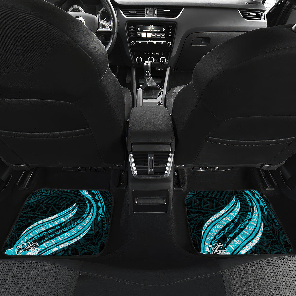 Aqua Polynesian Pattern With Tropical Flowers Car Mats LT05 - Polynesian Pride