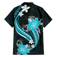 Aqua Polynesian Pattern With Tropical Flowers Family Matching Summer Maxi Dress and Hawaiian Shirt LT05 - Polynesian Pride