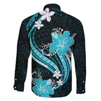 Aqua Polynesian Pattern With Tropical Flowers Family Matching Tank Maxi Dress and Hawaiian Shirt LT05 - Polynesian Pride