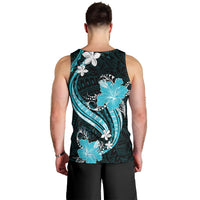 Aqua Polynesian Pattern With Tropical Flowers Men Tank Top LT05 - Polynesian Pride
