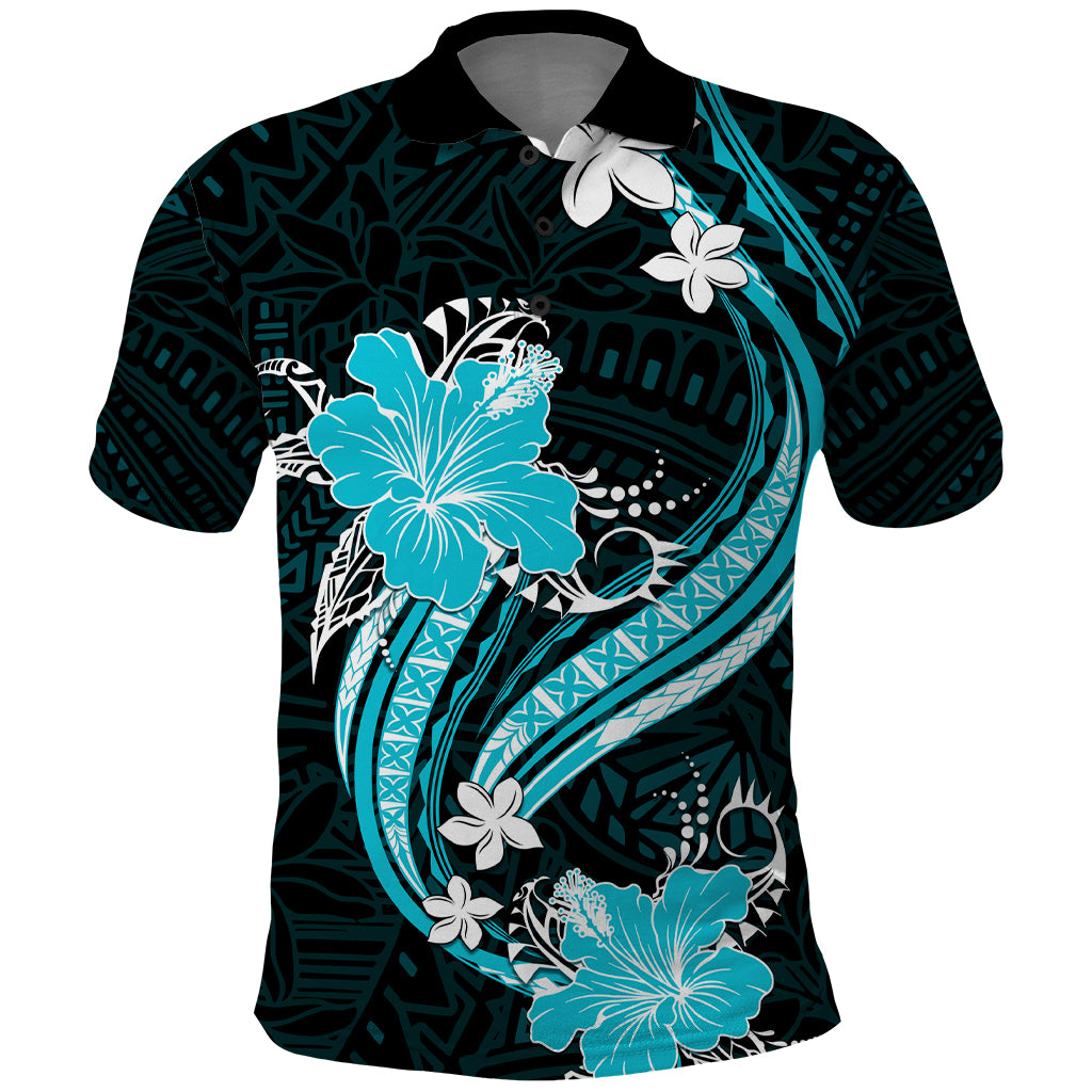 Aqua Polynesian Pattern With Tropical Flowers Polo Shirt LT05 Aqua - Polynesian Pride