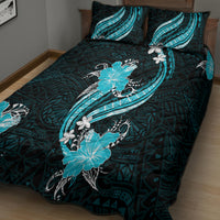 Aqua Polynesian Pattern With Tropical Flowers Quilt Bed Set LT05 - Polynesian Pride