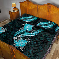 Aqua Polynesian Pattern With Tropical Flowers Quilt Bed Set LT05 - Polynesian Pride