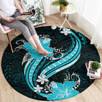 Aqua Polynesian Pattern With Tropical Flowers Round Carpet LT05 - Polynesian Pride