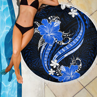 Blue Polynesian Pattern With Tropical Flowers Beach Blanket LT05 - Polynesian Pride