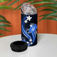 Blue Polynesian Pattern With Tropical Flowers 4 in 1 Can Cooler Tumbler