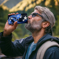 Blue Polynesian Pattern With Tropical Flowers 4 in 1 Can Cooler Tumbler
