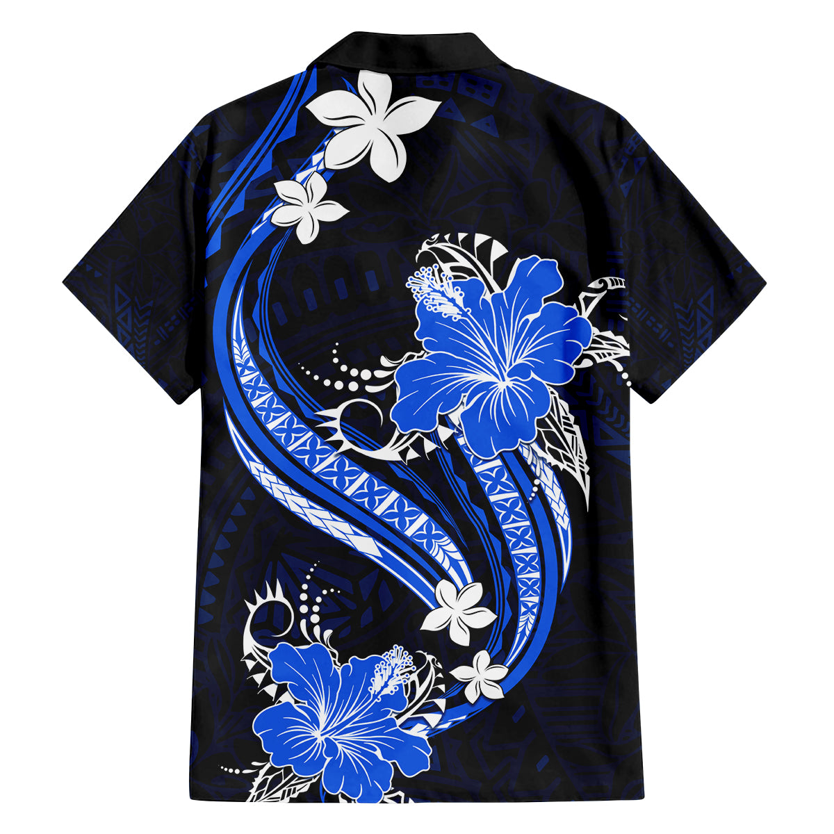 Blue Polynesian Pattern With Tropical Flowers Family Matching Long Sleeve Bodycon Dress and Hawaiian Shirt LT05 - Polynesian Pride