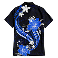 Blue Polynesian Pattern With Tropical Flowers Family Matching Off Shoulder Short Dress and Hawaiian Shirt LT05 - Polynesian Pride