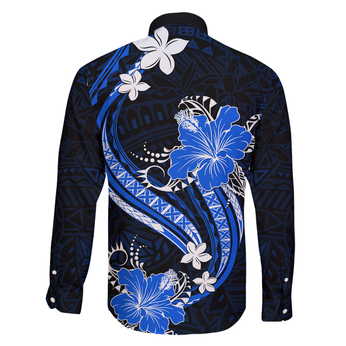 Blue Polynesian Pattern With Tropical Flowers Family Matching Tank Maxi Dress and Hawaiian Shirt LT05 - Polynesian Pride