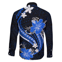 Blue Polynesian Pattern With Tropical Flowers Family Matching Tank Maxi Dress and Hawaiian Shirt LT05 - Polynesian Pride