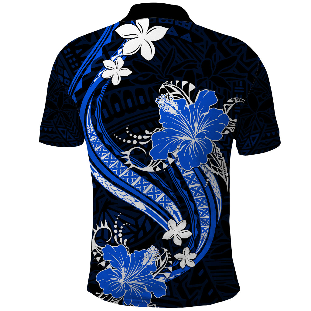 Blue Polynesian Pattern With Tropical Flowers Polo Shirt LT05 - Polynesian Pride