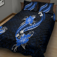 Blue Polynesian Pattern With Tropical Flowers Quilt Bed Set LT05 - Polynesian Pride