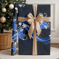 Blue Polynesian Pattern With Tropical Flowers Wrapping Paper - Polynesian Pride