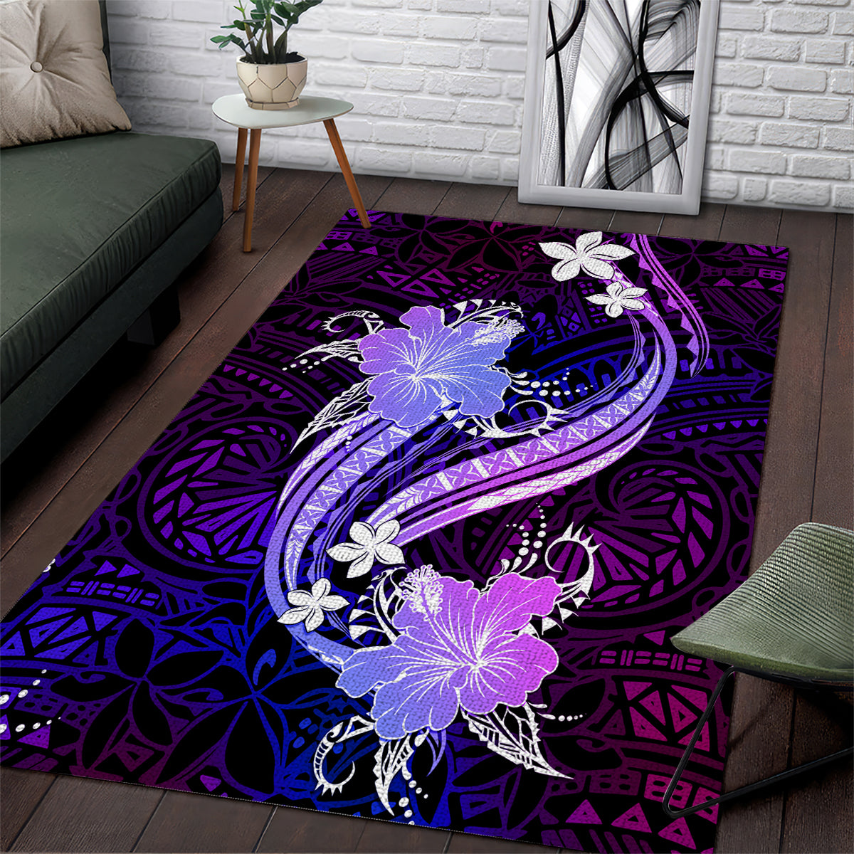 Galaxy Polynesian Pattern With Tropical Flowers Area Rug LT05 Galaxy - Polynesian Pride