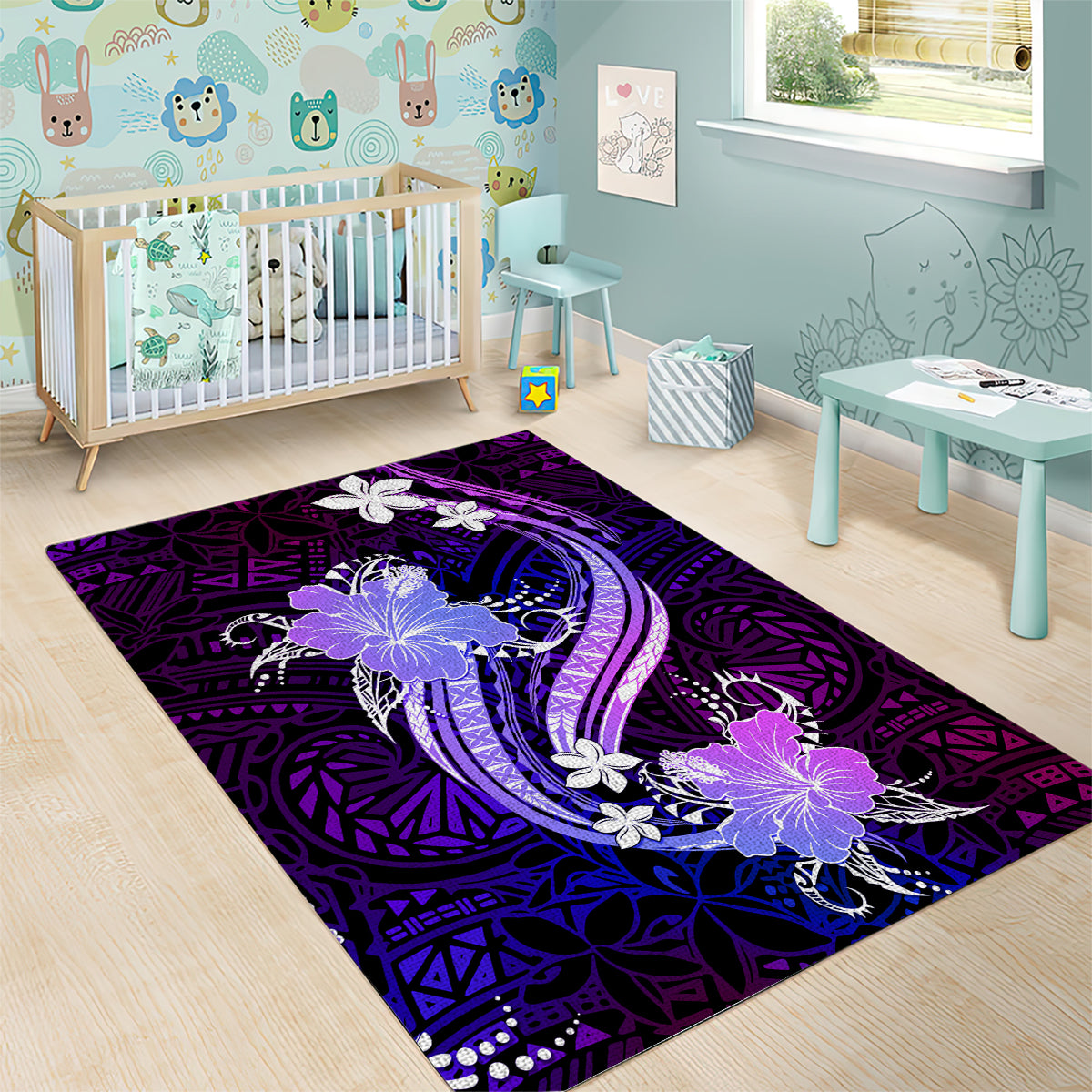 Galaxy Polynesian Pattern With Tropical Flowers Area Rug LT05 - Polynesian Pride