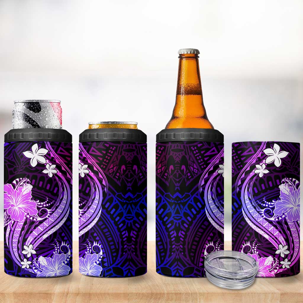 Galaxy Polynesian Pattern With Tropical Flowers 4 in 1 Can Cooler Tumbler
