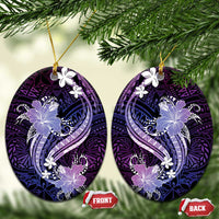 Galaxy Polynesian Pattern With Tropical Flowers Ceramic Ornament