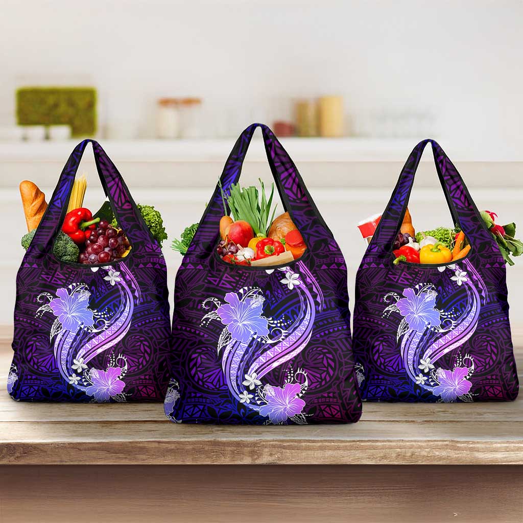 Galaxy Polynesian Pattern With Tropical Flowers Grocery Bag